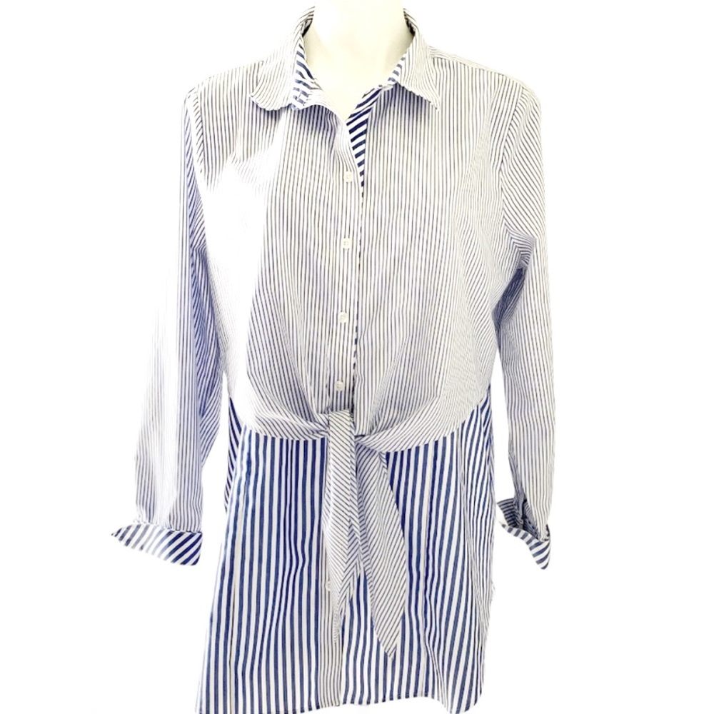 Chico’s Blue & White Stripe No Iron Boyfriend Tunic Size 2.5